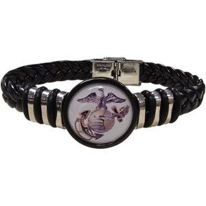 Ciao Bella Marine EGA Black Braided Leather Bracelet 8in Official NWT